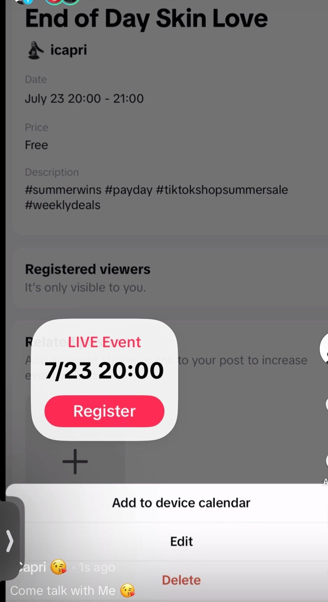 Come Talk with Me 7/23/26 8PM EST